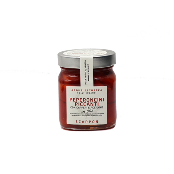 In Öl marinierte scharfe Paprika mit Sardellen und Kapern